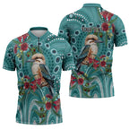 Kookaburra Eucalyptus Personalised Zipper Polo Shirt Aboriginal Australian Dot Painting - Aussie Hoodie