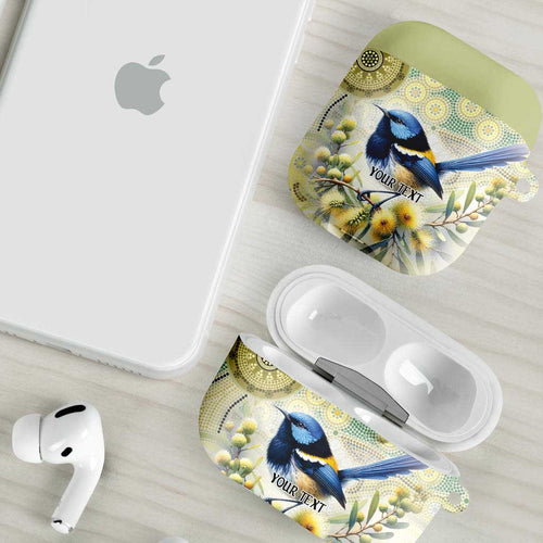 Splendid Fairy-wren Personalised AirPods Case Aboriginal Australian Dot Painting - Aussie Hoodie