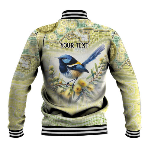 Splendid Fairy-wren Personalised Baseball Jacket Aboriginal Australian Dot Painting - Aussie Hoodie