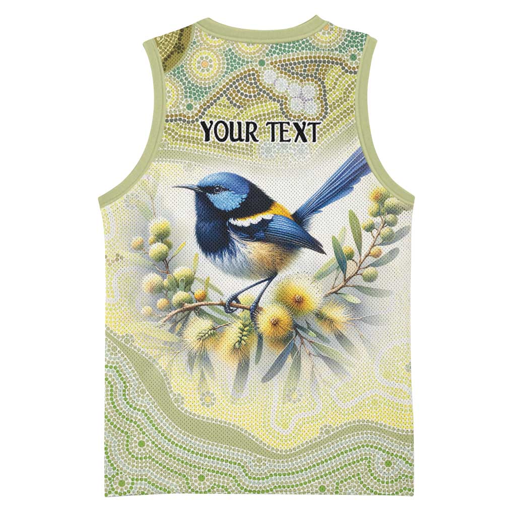 Splendid Fairy-wren Personalised Basketball Jersey Aboriginal Australian Dot Painting - Aussie Hoodie