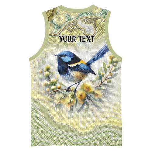 Splendid Fairy-wren Personalised Basketball Jersey Aboriginal Australian Dot Painting - Aussie Hoodie