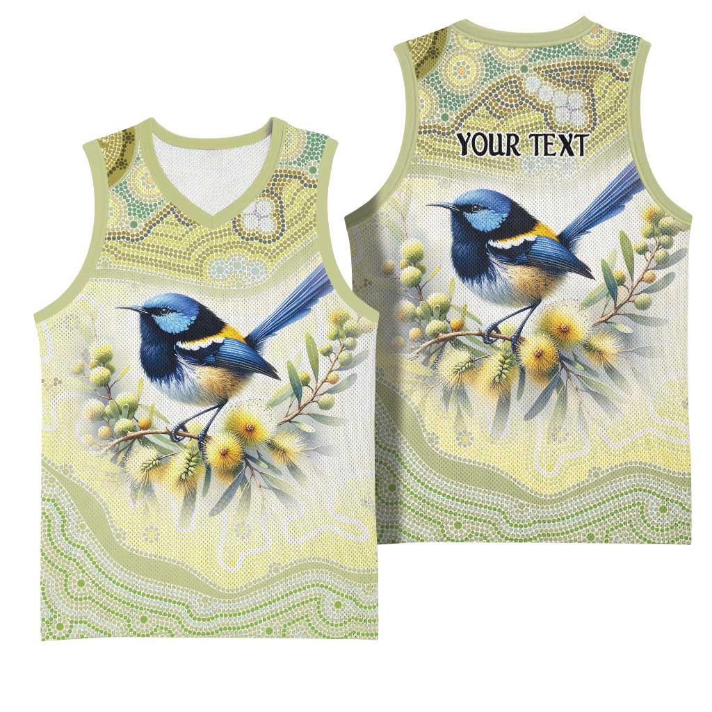 Splendid Fairy-wren Personalised Basketball Jersey Aboriginal Australian Dot Painting - Aussie Hoodie