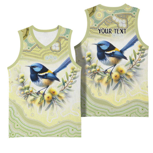Splendid Fairy-wren Personalised Basketball Jersey Aboriginal Australian Dot Painting - Aussie Hoodie
