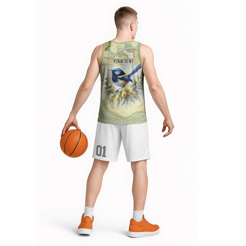 Splendid Fairy-wren Personalised Basketball Jersey Aboriginal Australian Dot Painting - Aussie Hoodie