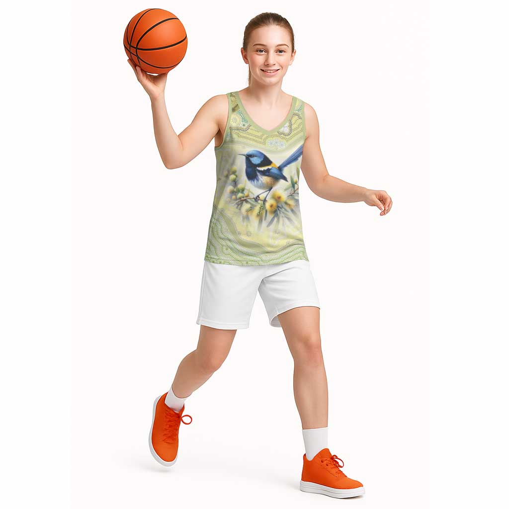 Splendid Fairy-wren Personalised Basketball Jersey Aboriginal Australian Dot Painting - Aussie Hoodie