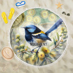 Splendid Fairy-wren Personalised Beach Blanket Aboriginal Australian Dot Painting - Aussie Hoodie