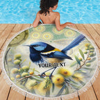 Splendid Fairy-wren Personalised Beach Blanket Aboriginal Australian Dot Painting - Aussie Hoodie