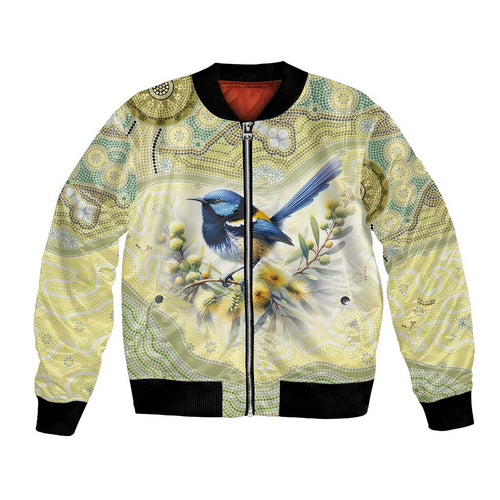 Splendid Fairy-wren Personalised Bomber Jacket Aboriginal Australian Dot Painting - Aussie Hoodie