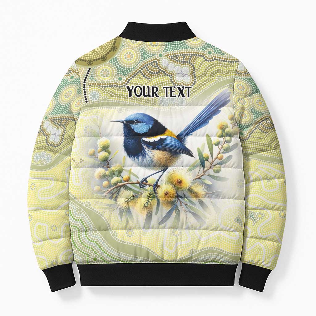 Splendid Fairy-wren Personalised Bomber Puffer Jacket Aboriginal Australian Dot Painting - Aussie Hoodie