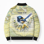 Splendid Fairy-wren Personalised Bomber Puffer Jacket Aboriginal Australian Dot Painting - Aussie Hoodie