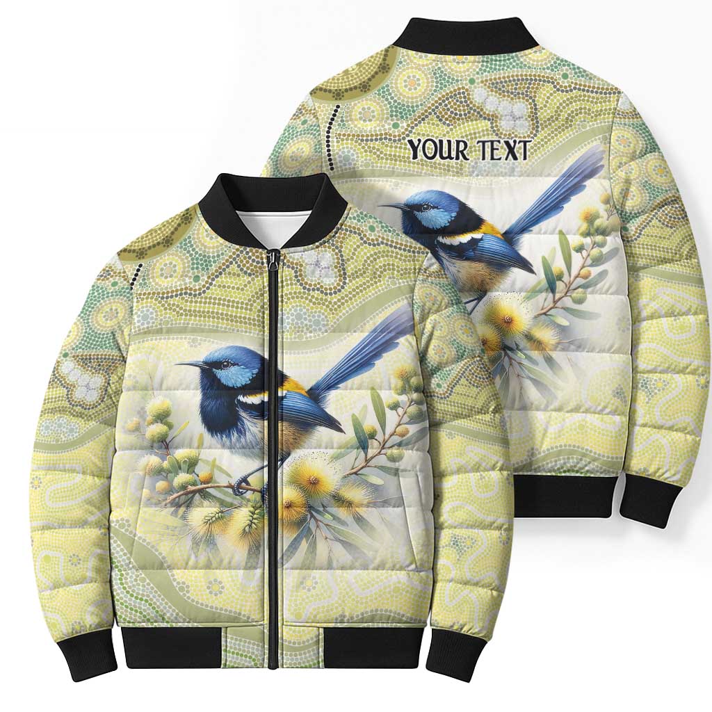 Splendid Fairy-wren Personalised Bomber Puffer Jacket Aboriginal Australian Dot Painting - Aussie Hoodie