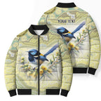 Splendid Fairy-wren Personalised Bomber Puffer Jacket Aboriginal Australian Dot Painting - Aussie Hoodie