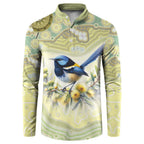 Splendid Fairy-wren Personalised Button Sweatshirt Aboriginal Australian Dot Painting - Aussie Hoodie