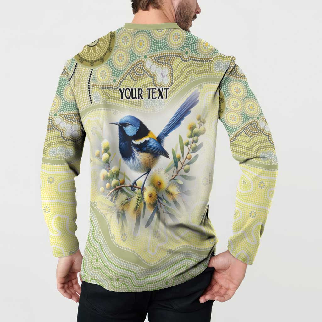 Splendid Fairy-wren Personalised Button Sweatshirt Aboriginal Australian Dot Painting - Aussie Hoodie
