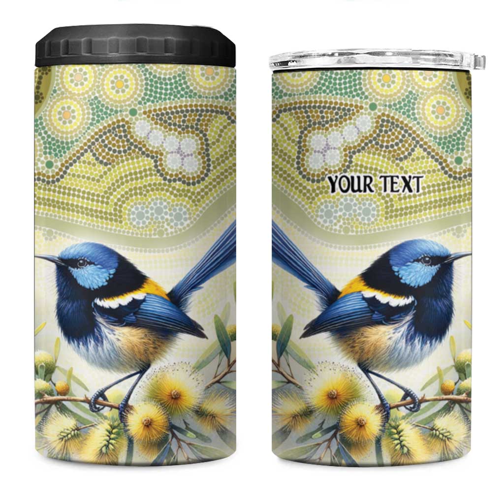 Splendid Fairy-wren Personalised 4 in 1 Can Cooler Tumbler Aboriginal Australian Dot Painting - Aussie Hoodie