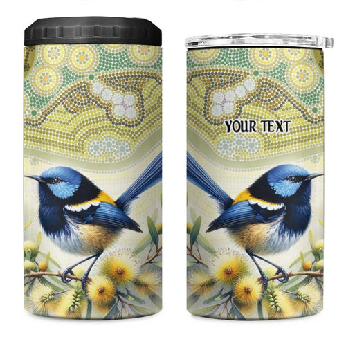 Splendid Fairy-wren Personalised 4 in 1 Can Cooler Tumbler Aboriginal Australian Dot Painting - Aussie Hoodie