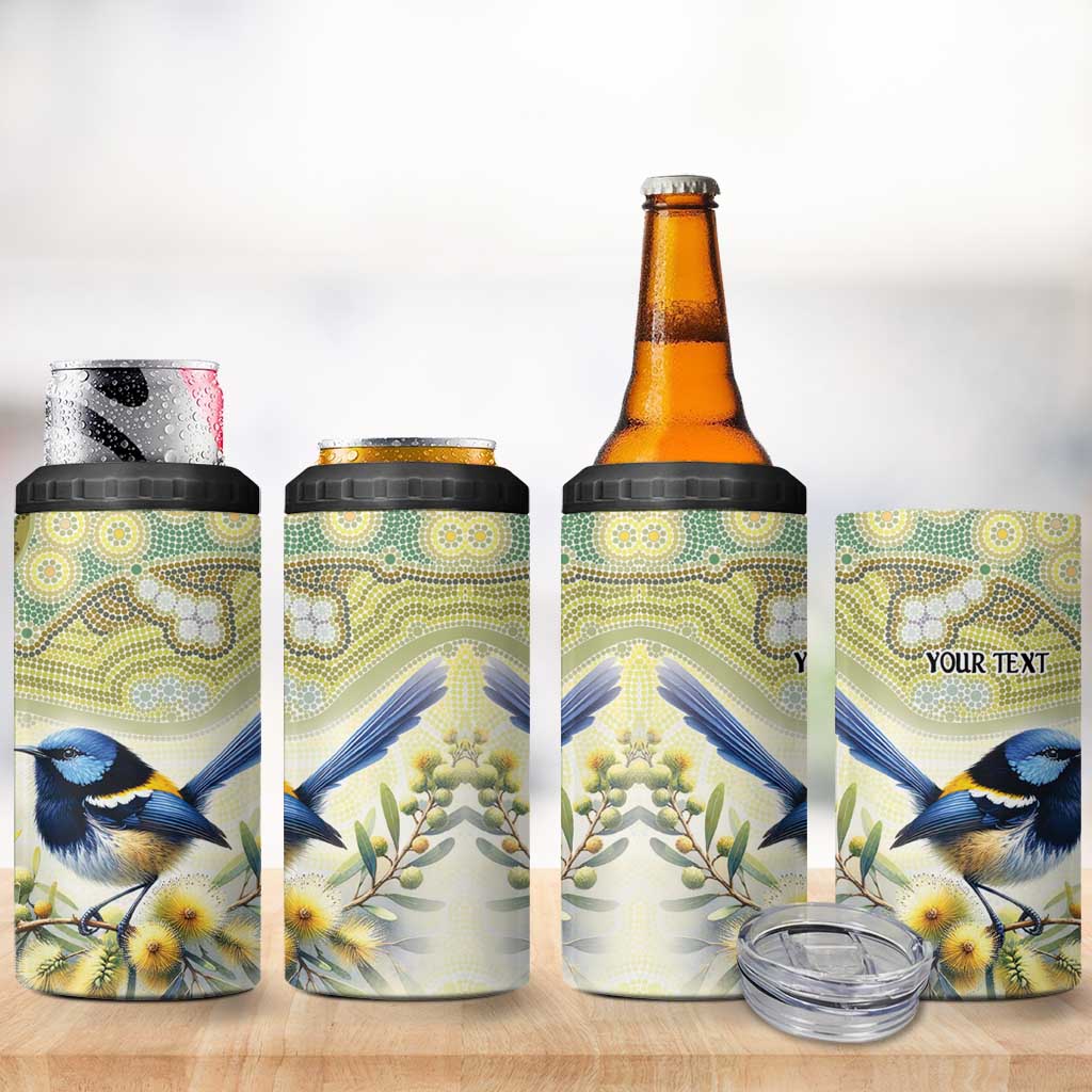 Splendid Fairy-wren Personalised 4 in 1 Can Cooler Tumbler Aboriginal Australian Dot Painting - Aussie Hoodie