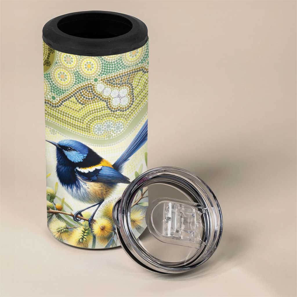 Splendid Fairy-wren Personalised 4 in 1 Can Cooler Tumbler Aboriginal Australian Dot Painting - Aussie Hoodie