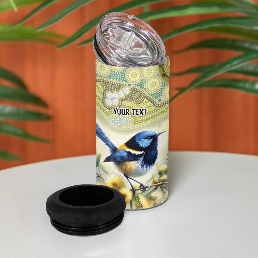 Splendid Fairy-wren Personalised 4 in 1 Can Cooler Tumbler Aboriginal Australian Dot Painting - Aussie Hoodie