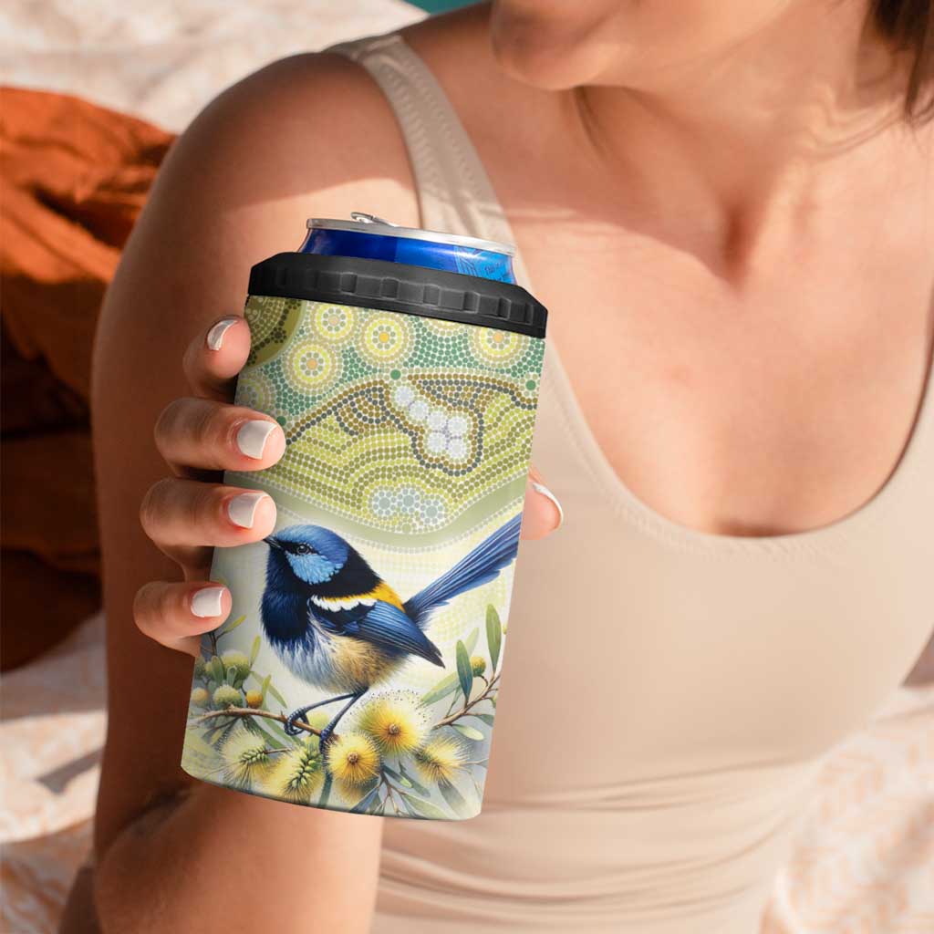 Splendid Fairy-wren Personalised 4 in 1 Can Cooler Tumbler Aboriginal Australian Dot Painting - Aussie Hoodie