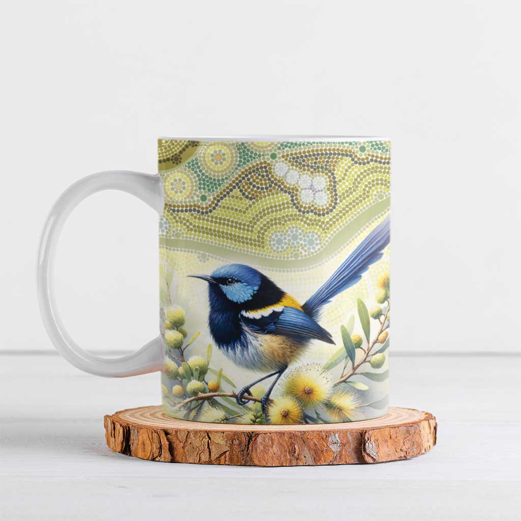 Splendid Fairy-wren Personalised Ceramic Mug Aboriginal Australian Dot Painting - Aussie Hoodie