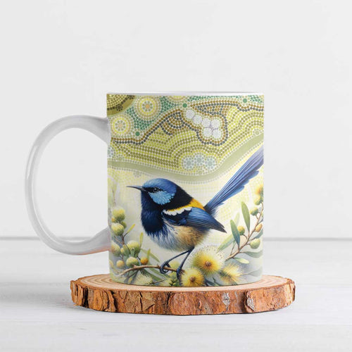 Splendid Fairy-wren Personalised Ceramic Mug Aboriginal Australian Dot Painting - Aussie Hoodie