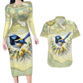 Splendid Fairy-wren Personalised Couples Matching Long Sleeve Bodycon Dress and Hawaiian Shirt Aboriginal Australian Dot Painting - Aussie Hoodie