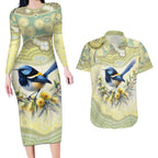 Splendid Fairy-wren Personalised Couples Matching Long Sleeve Bodycon Dress and Hawaiian Shirt Aboriginal Australian Dot Painting - Aussie Hoodie