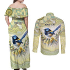 Splendid Fairy-wren Personalised Couples Matching Off Shoulder Maxi Dress and Long Sleeve Button Shirt Aboriginal Australian Dot Painting - Aussie Hoodie