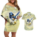 Splendid Fairy-wren Personalised Couples Matching Off Shoulder Short Dress and Hawaiian Shirt Aboriginal Australian Dot Painting - Aussie Hoodie