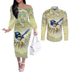Splendid Fairy-wren Personalised Couples Matching Off The Shoulder Long Sleeve Dress and Long Sleeve Button Shirt Aboriginal Australian Dot Painting - Aussie Hoodie