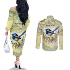 Splendid Fairy-wren Personalised Couples Matching Off The Shoulder Long Sleeve Dress and Long Sleeve Button Shirt Aboriginal Australian Dot Painting - Aussie Hoodie