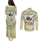 Splendid Fairy-wren Personalised Couples Matching Puletasi and Long Sleeve Button Shirt Aboriginal Australian Dot Painting - Aussie Hoodie