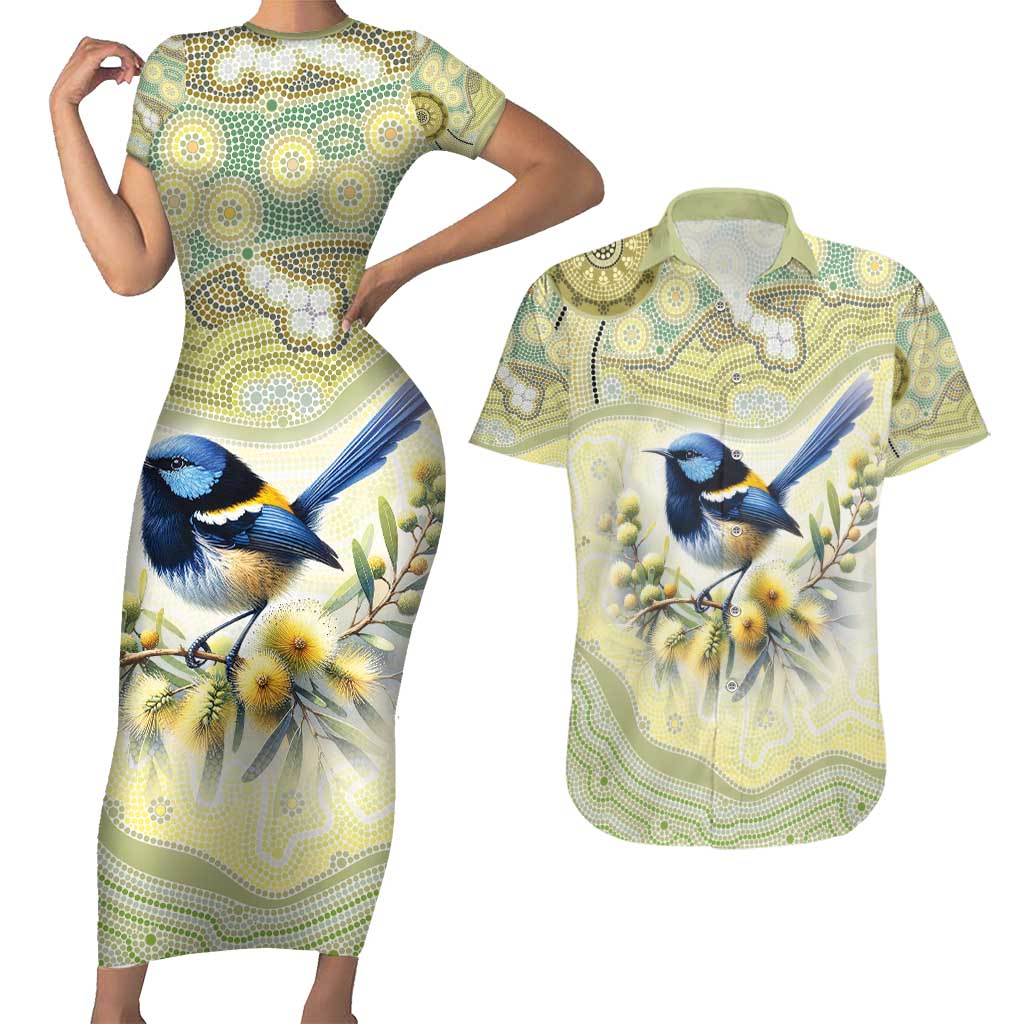 Splendid Fairy-wren Personalised Couples Matching Short Sleeve Bodycon Dress and Hawaiian Shirt Aboriginal Australian Dot Painting - Aussie Hoodie
