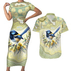 Splendid Fairy-wren Personalised Couples Matching Short Sleeve Bodycon Dress and Hawaiian Shirt Aboriginal Australian Dot Painting - Aussie Hoodie
