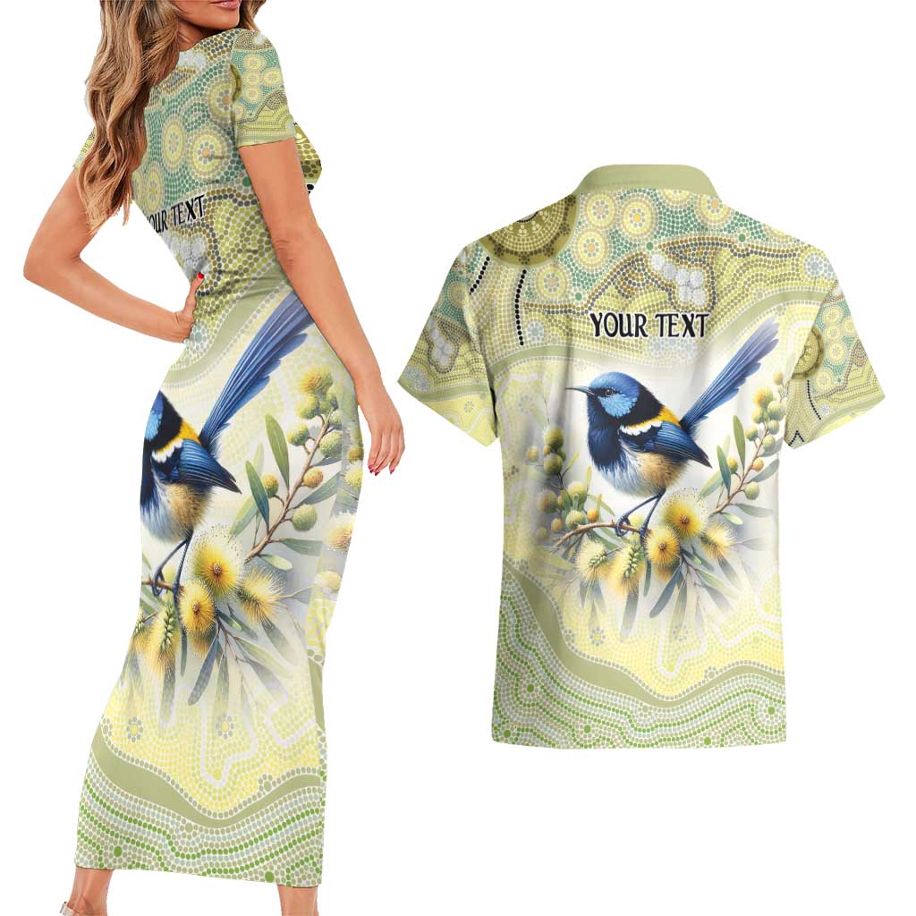 Splendid Fairy-wren Personalised Couples Matching Short Sleeve Bodycon Dress and Hawaiian Shirt Aboriginal Australian Dot Painting - Aussie Hoodie