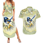 Splendid Fairy-wren Personalised Couples Matching Summer Maxi Dress and Hawaiian Shirt Aboriginal Australian Dot Painting - Aussie Hoodie