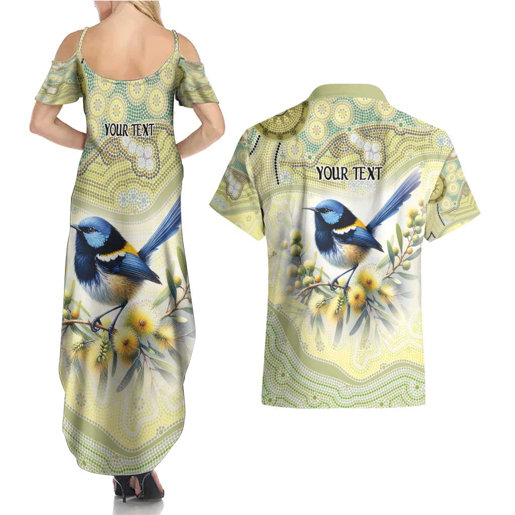 Splendid Fairy-wren Personalised Couples Matching Summer Maxi Dress and Hawaiian Shirt Aboriginal Australian Dot Painting - Aussie Hoodie