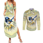 Splendid Fairy-wren Personalised Couples Matching Summer Maxi Dress and Long Sleeve Button Shirt Aboriginal Australian Dot Painting - Aussie Hoodie