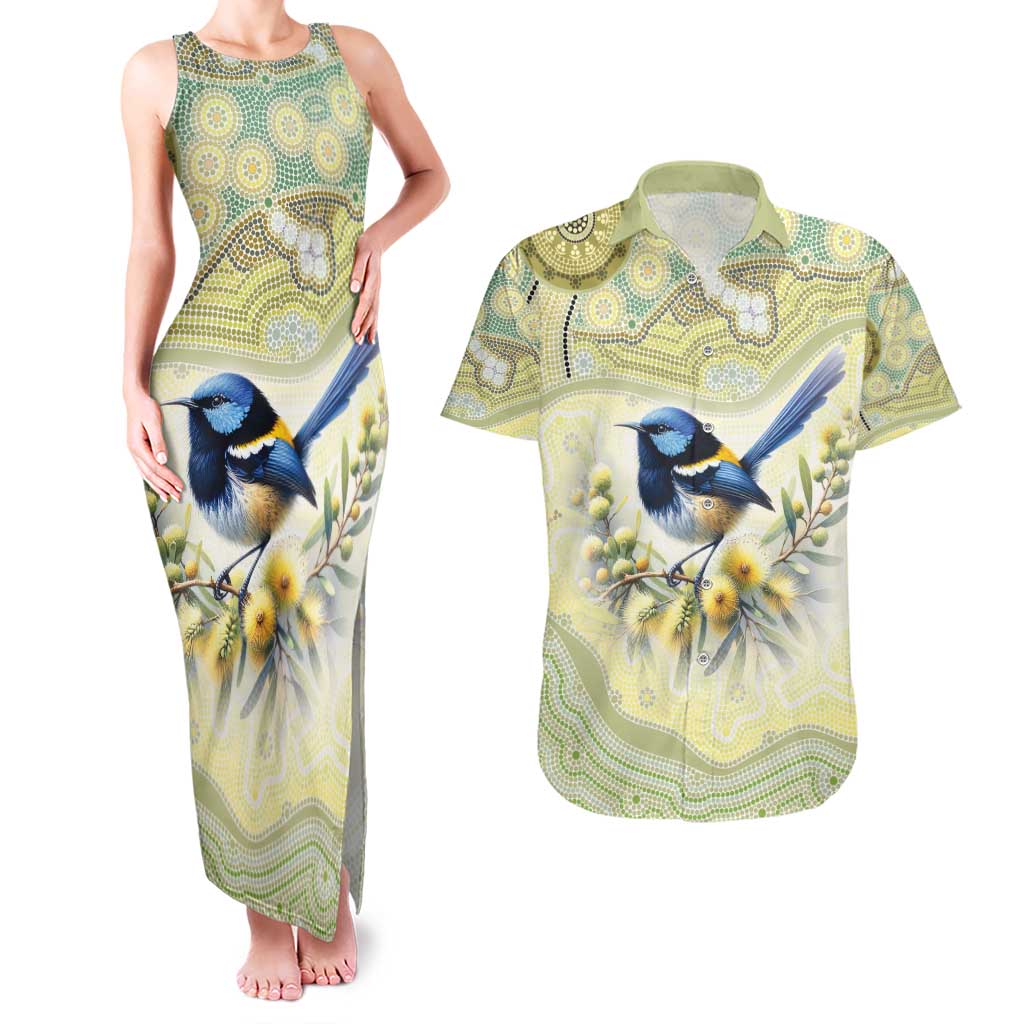 Splendid Fairy-wren Personalised Couples Matching Tank Maxi Dress and Hawaiian Shirt Aboriginal Australian Dot Painting - Aussie Hoodie