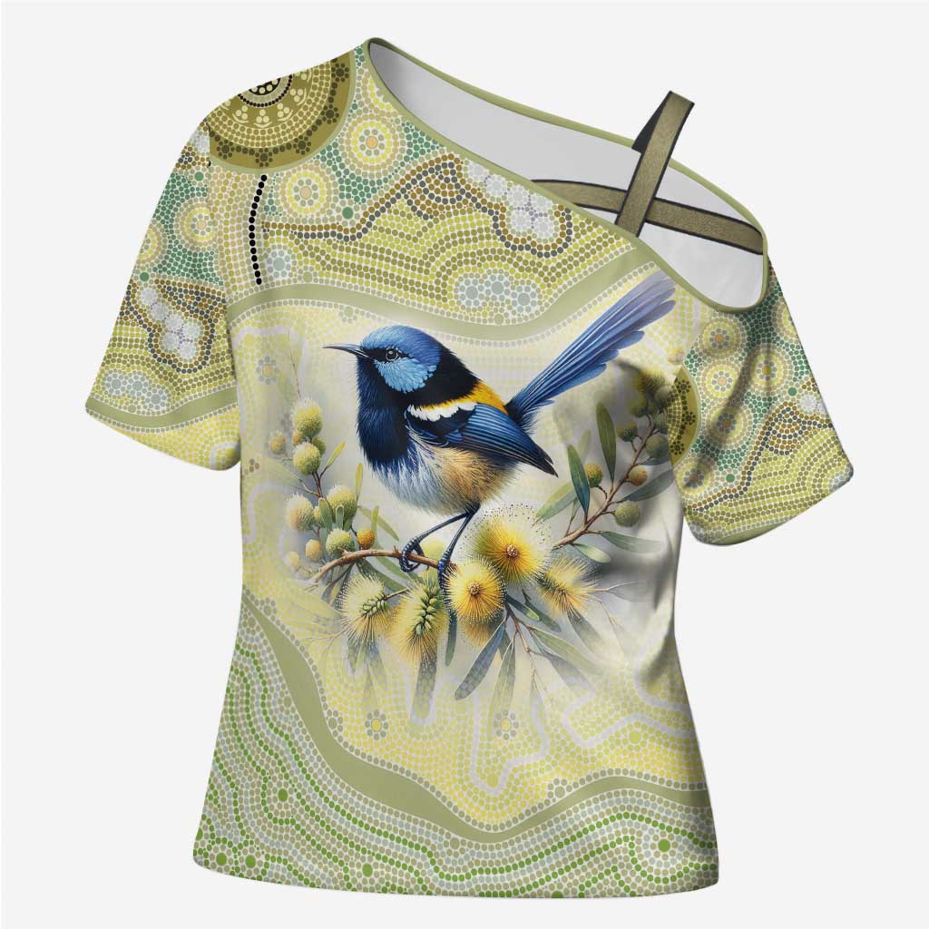 Splendid Fairy-wren Personalised Cross Shoulder Shirt Aboriginal Australian Dot Painting - Aussie Hoodie