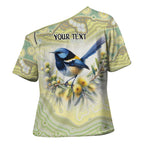 Splendid Fairy-wren Personalised Cross Shoulder Shirt Aboriginal Australian Dot Painting - Aussie Hoodie