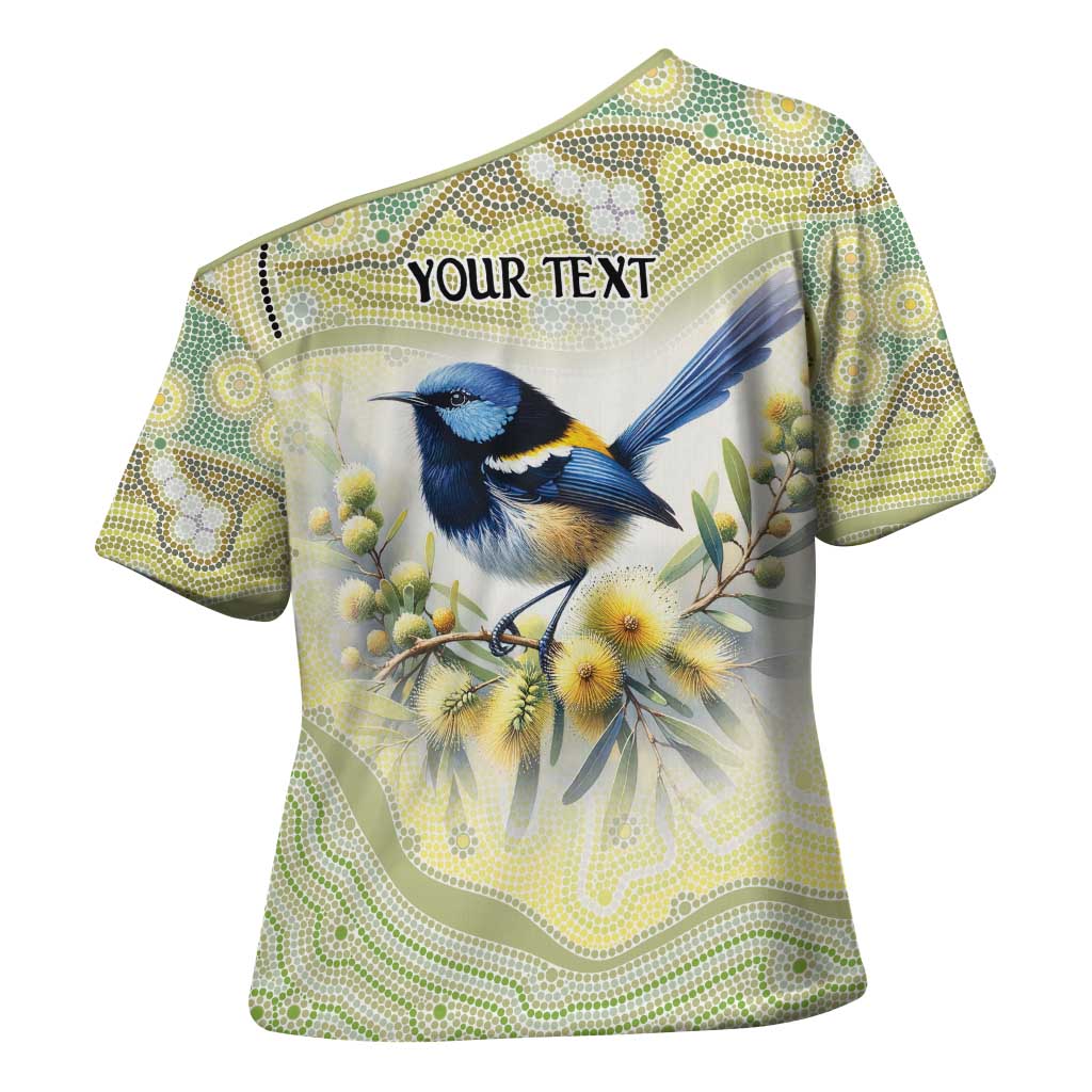 Splendid Fairy-wren Personalised Cross Shoulder Shirt Aboriginal Australian Dot Painting - Aussie Hoodie