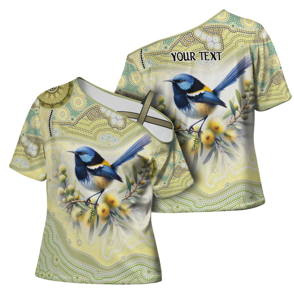 Splendid Fairy-wren Personalised Cross Shoulder Shirt Aboriginal Australian Dot Painting - Aussie Hoodie