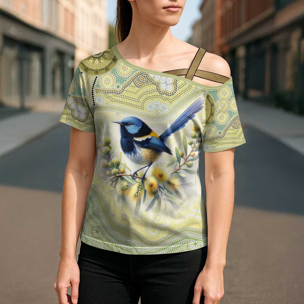 Splendid Fairy-wren Personalised Cross Shoulder Shirt Aboriginal Australian Dot Painting - Aussie Hoodie