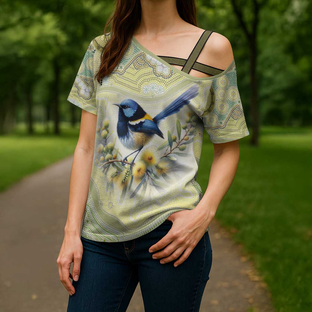Splendid Fairy-wren Personalised Cross Shoulder Shirt Aboriginal Australian Dot Painting - Aussie Hoodie