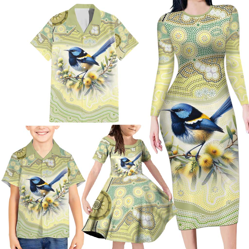 Splendid Fairy-wren Personalised Family Matching Long Sleeve Bodycon Dress and Hawaiian Shirt Aboriginal Australian Dot Painting - Aussie Hoodie