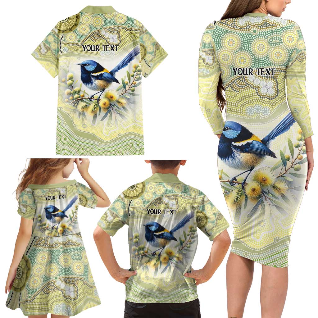 Splendid Fairy-wren Personalised Family Matching Long Sleeve Bodycon Dress and Hawaiian Shirt Aboriginal Australian Dot Painting - Aussie Hoodie
