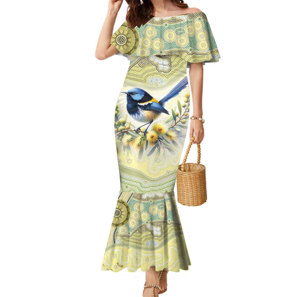 Splendid Fairy-wren Personalised Family Matching Mermaid Dress and Hawaiian Shirt Aboriginal Australian Dot Painting - Aussie Hoodie