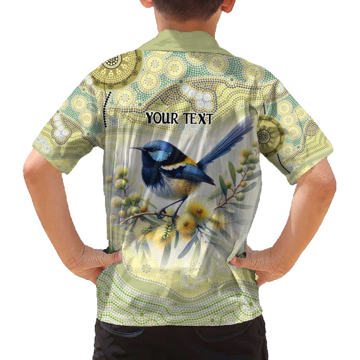 Splendid Fairy-wren Personalised Family Matching Off The Shoulder Long Sleeve Dress and Hawaiian Shirt Aboriginal Australian Dot Painting - Aussie Hoodie